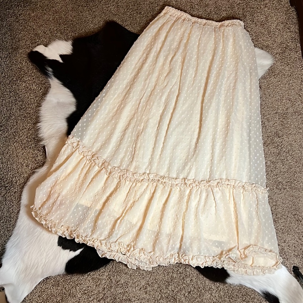 Blu Pepper Cream Swiss Dot Maxi Skirt